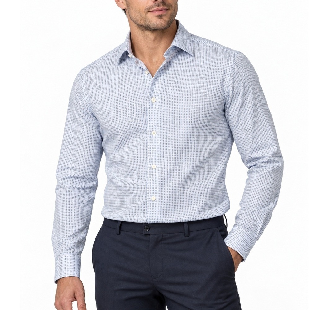Calvin Klein Mens Light Blue Dress Shirt Size L Slim Fit Infinite Non Iron